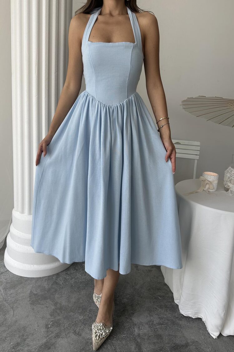 WholesaleNeck Tie Up Linen Dress
