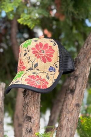 Floral Pattern Straw Cap Hat - Beige - Brand: Axesoire - Women's Clothing Wholesale - Globality Store