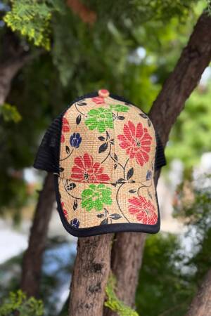Floral Pattern Straw Cap Hat - Beige - Brand: Axesoire - Women's Clothing Wholesale - Globality Store