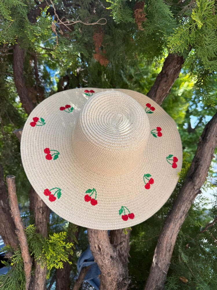 Cherry Embroidered Wide Straw Hat - Brand: Axesoire - Women's Clothing Wholesale - Globality Store