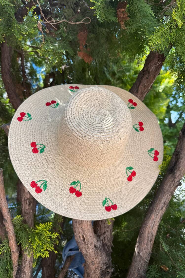 Cherry Embroidered Wide Straw Hat - Brand: Axesoire - Women's Clothing Wholesale - Globality Store