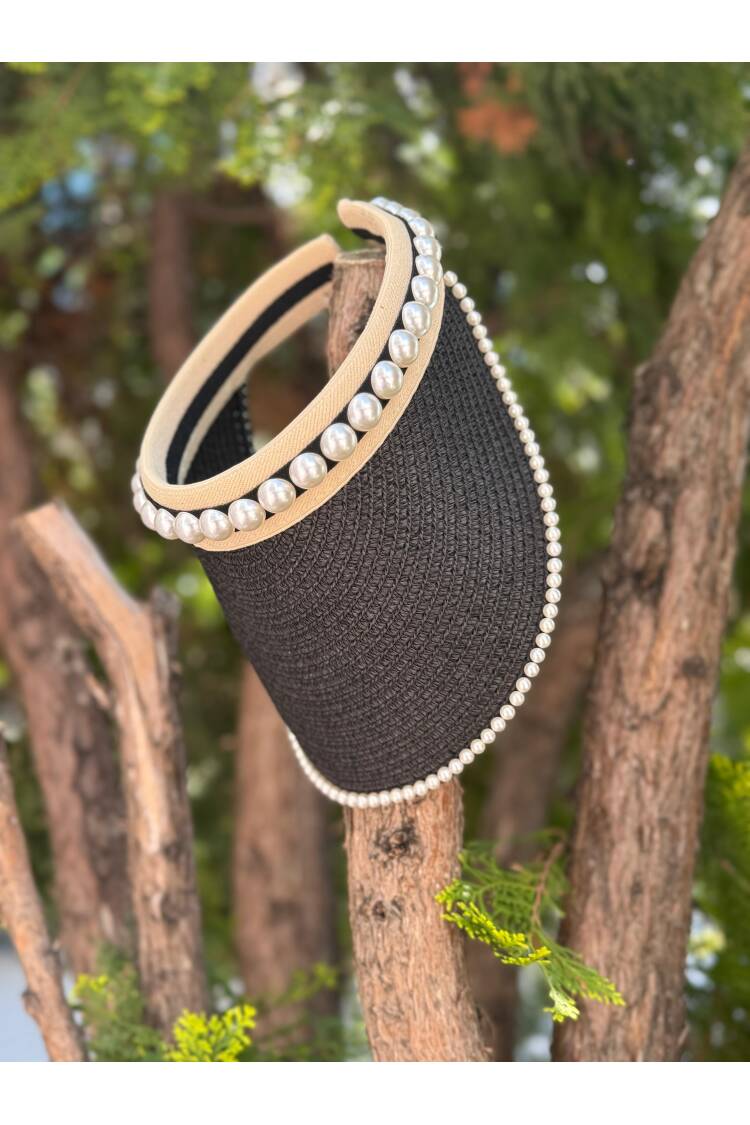 Pearlescent Straw Top Open Visor Tennis Hat