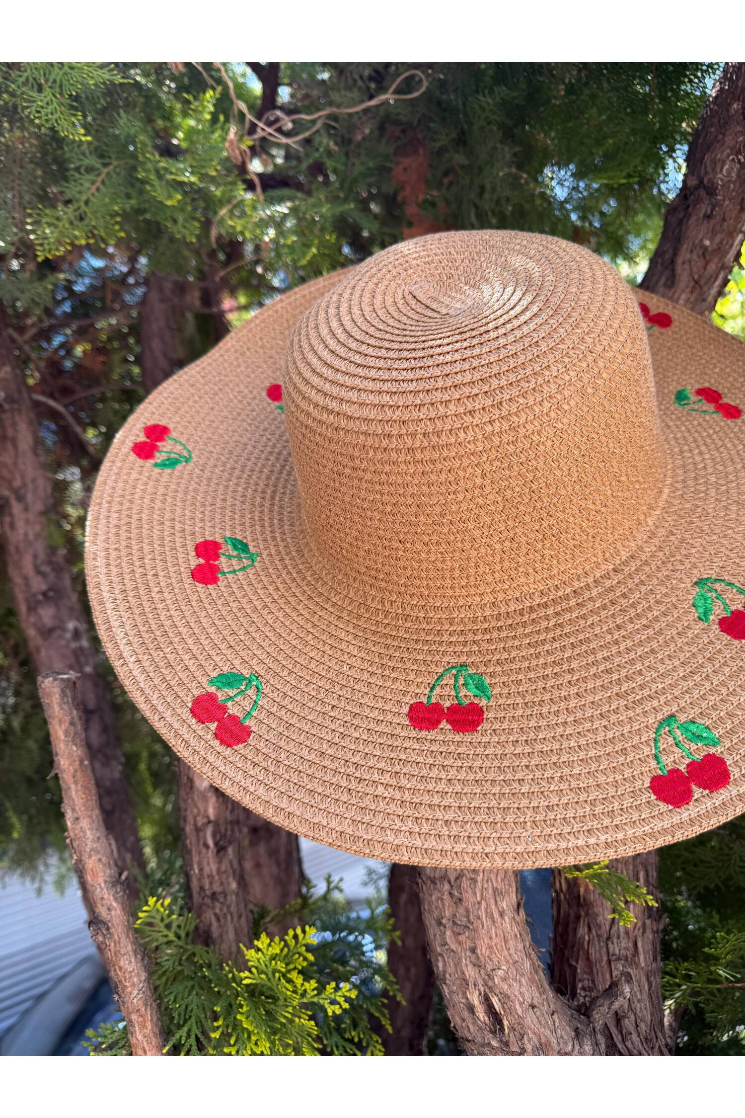 Cherry Embroidered Wide Straw Hat - Brand: Axesoire - Women's Clothing Wholesale - Globality Store