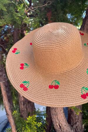 Cherry Embroidered Wide Straw Hat - Brand: Axesoire - Women's Clothing Wholesale - Globality Store