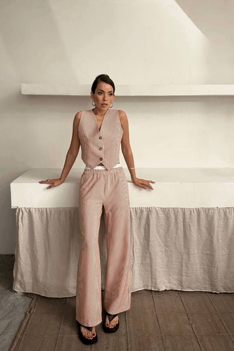 Wafer Striped Vest - Trousers Suit - Brand: Ello - Women's Clothing Wholesale - Globality Store