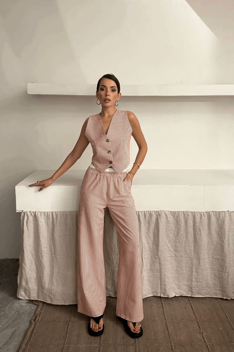 Wafer Striped Vest - Trousers Suit