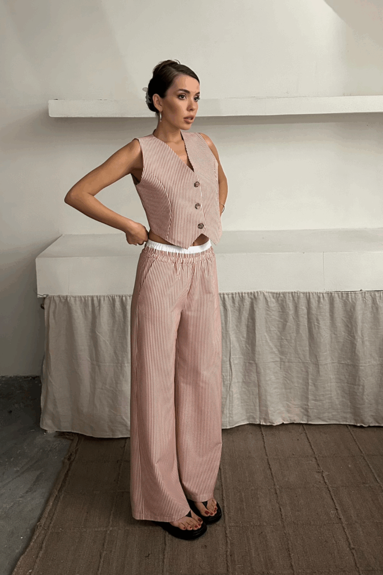 Wafer Striped Vest - Trousers Suit