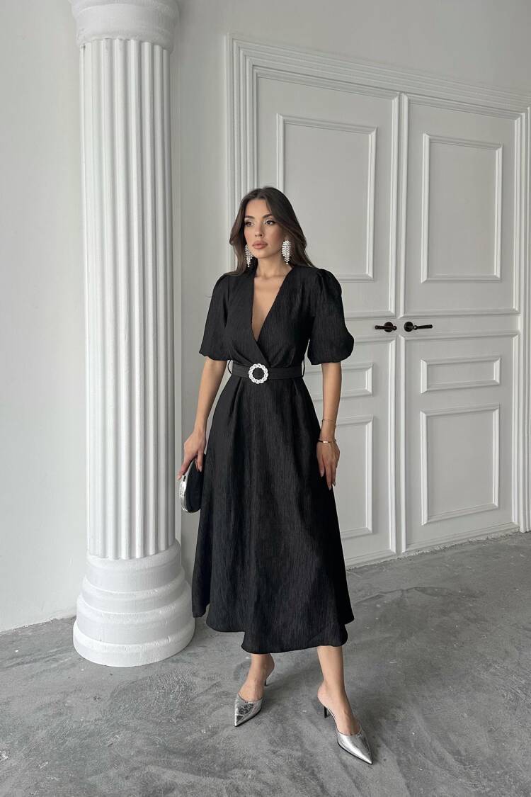 WholesaleSparkling Belted Double-breasted Dress