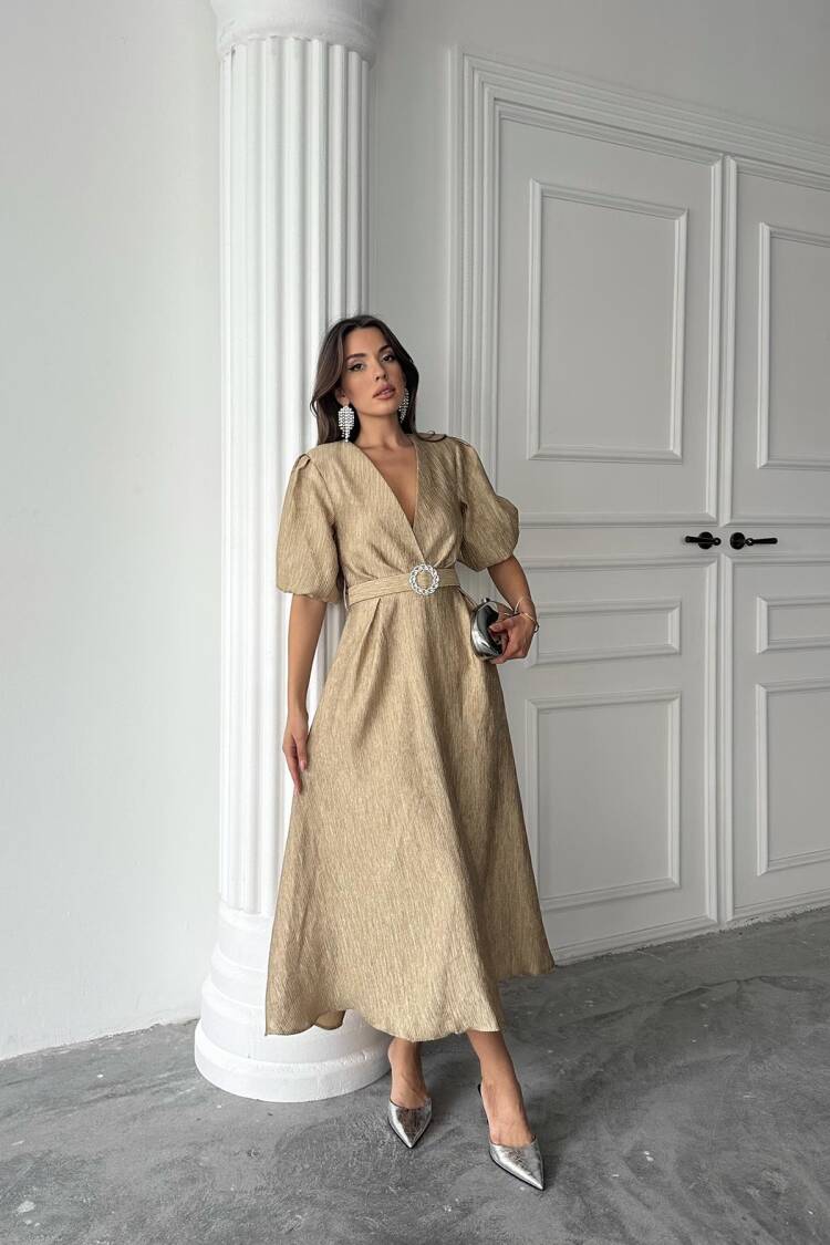WholesaleSparkling Belted Double-breasted Dress