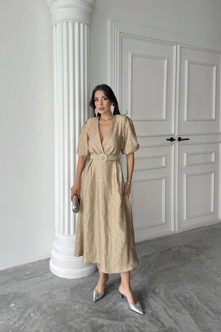 WholesaleSparkling Belted Double-breasted Dress