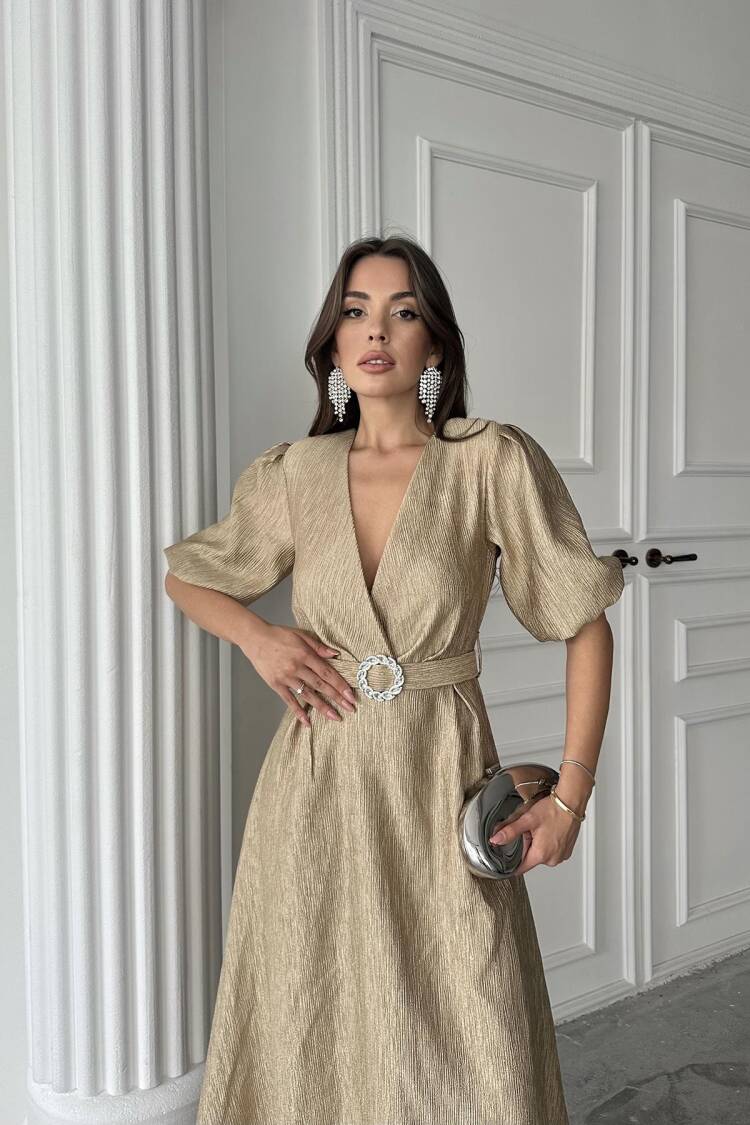 WholesaleSparkling Belted Double-breasted Dress