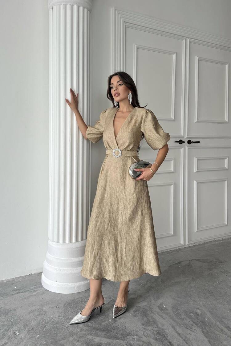 WholesaleSparkling Belted Double-breasted Dress