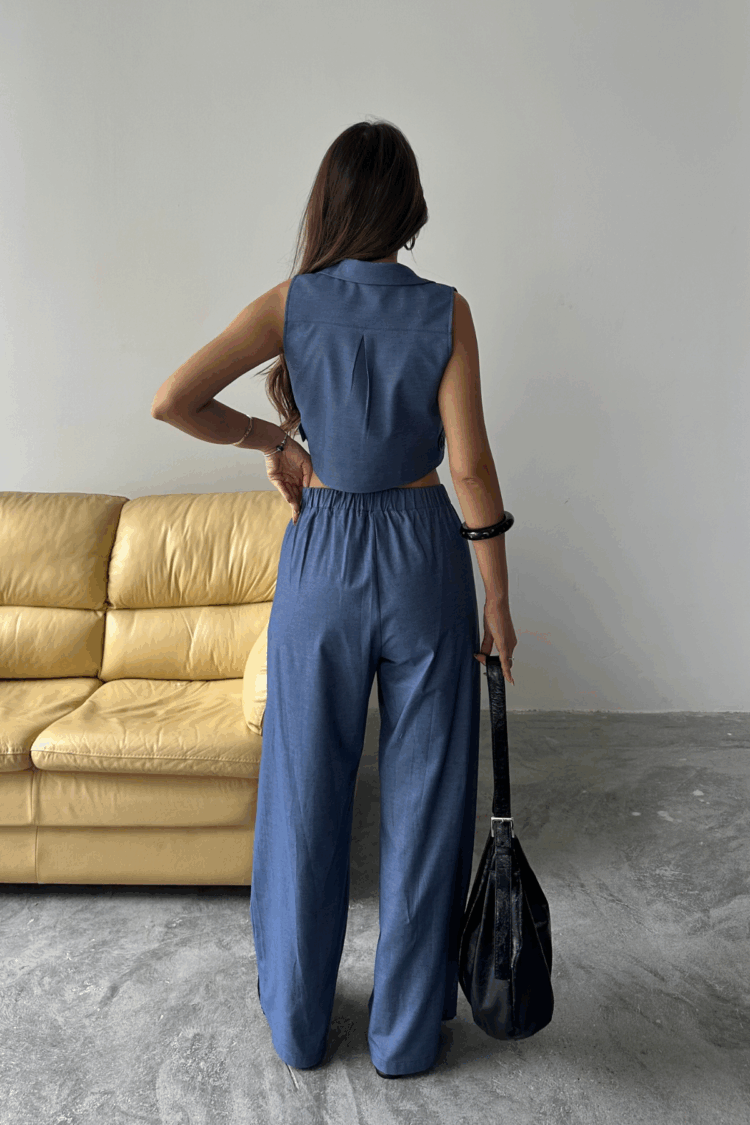 Tencel Crop Sleeveless Shirt - Pants Set