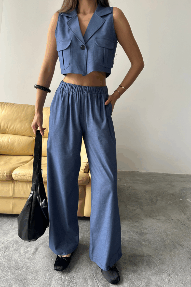Tencel Crop Sleeveless Shirt - Pants Set