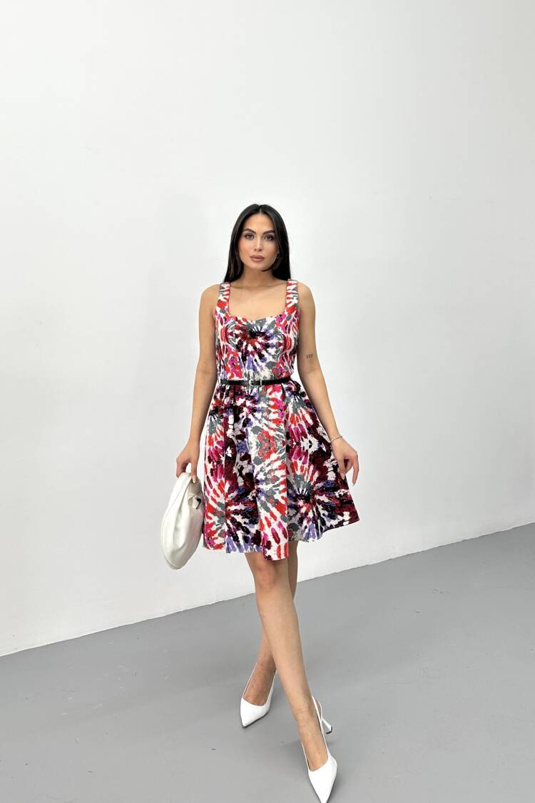 Square Collar Belted Dress