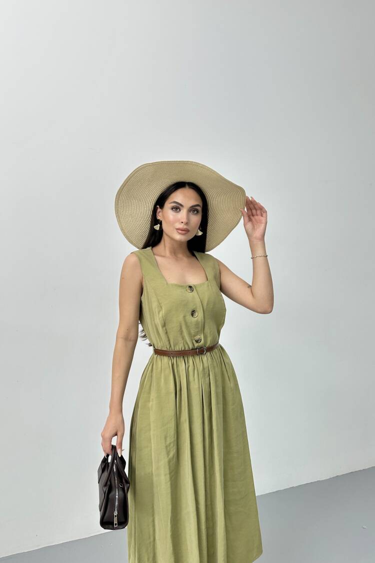 Square Collar Belted Dress