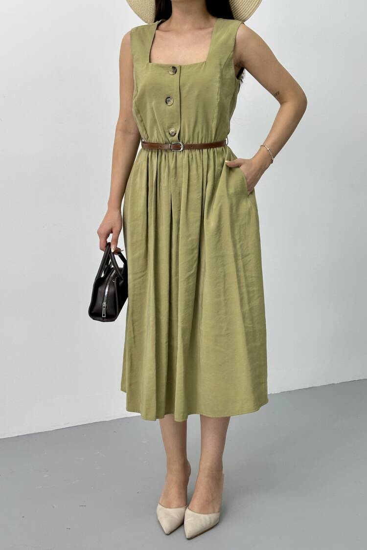 Square Collar Belted Dress