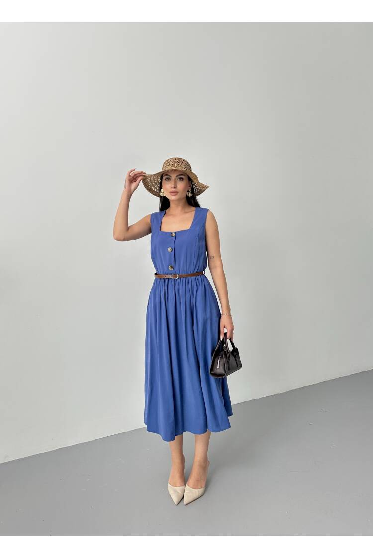 Square Collar Belted Dress