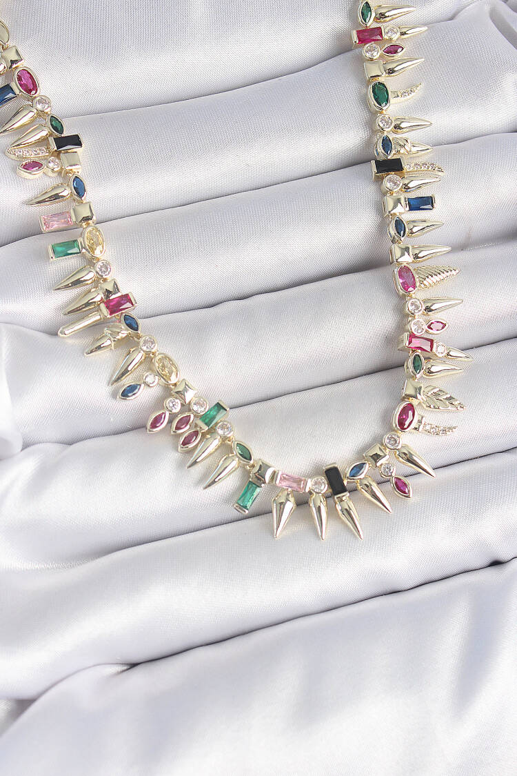 Brass Gold Color Zircon Stone Barb Model Vip Series Women Necklace - Brand: Ebijuteri - Women's Clothing Wholesale - Globality Store