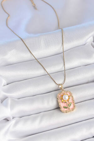 316l Steel Gold Color Chain Pink Enameled Pearl Chamomile Model Portrait Model Women Necklace - Brand: Ebijuteri - Women's Clothing Wholesale - Globality Store
