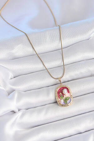 316l Steel Gold Color Chain Mix Color Pearl Flower Embroidered Portrait Model Women Necklace - Brand: Ebijuteri - Women's Clothing Wholesale - Globality Store
