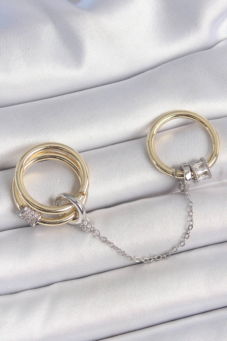 Brass Mix Color Zircon Stone Chain Women Ring Set
