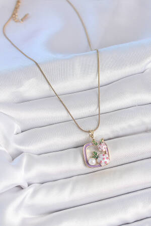 316l Steel Gold Color Chain Purple Enameled Square Pattern Flower Embroidered Pearl Detail Women Necklace - Brand: Ebijuteri - Women's Clothing Wholesale - Globality Store