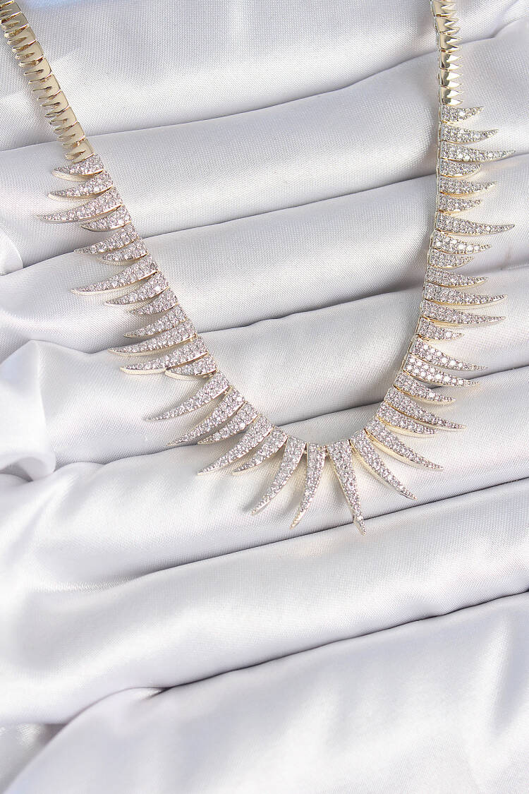 Brass Gold Color Zircon Stone Pointed Model Vip Series Women Necklace - Brand: Ebijuteri - Women's Clothing Wholesale - Globality Store