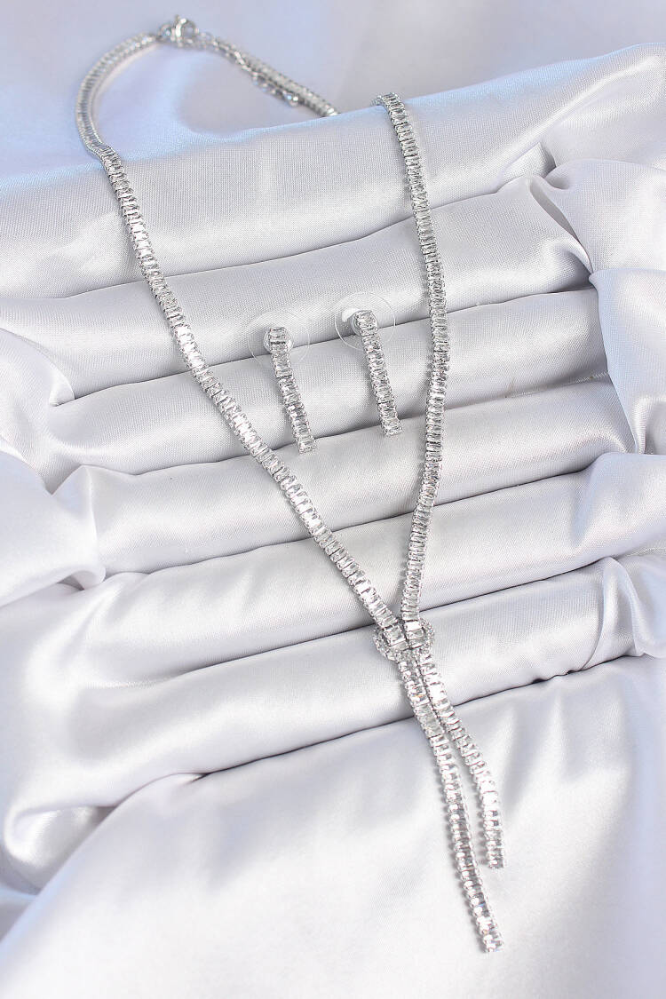 Brass Silver Color Waterway Zircon Stone Viping Series Women Necklace Set - Brand: Ebijuteri - Women's Clothing Wholesale - Globality Store