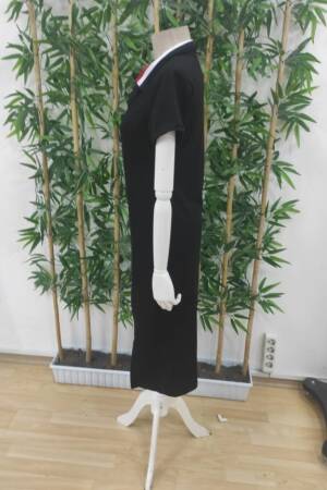 Women's Short Sleeve Collar Slit Midi Viscose Two-Thread Dress - Black - Brand: Janes - Women's Clothing Wholesale - Globality Store