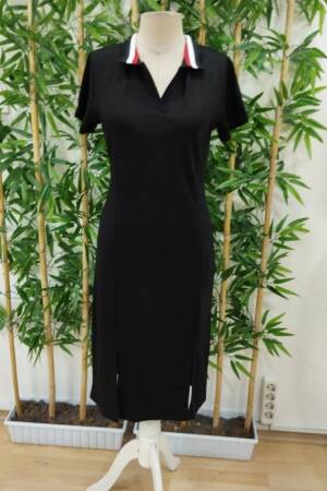 Women's Short Sleeve Collar Slit Midi Viscose Two-Thread Dress - Black - Brand: Janes - Women's Clothing Wholesale - Globality Store
