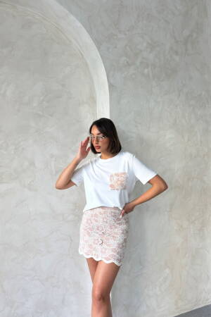 Pocket Detailed T-Shirt -Powder - Brand: Topshow - Women's Clothing Wholesale - Globality Store