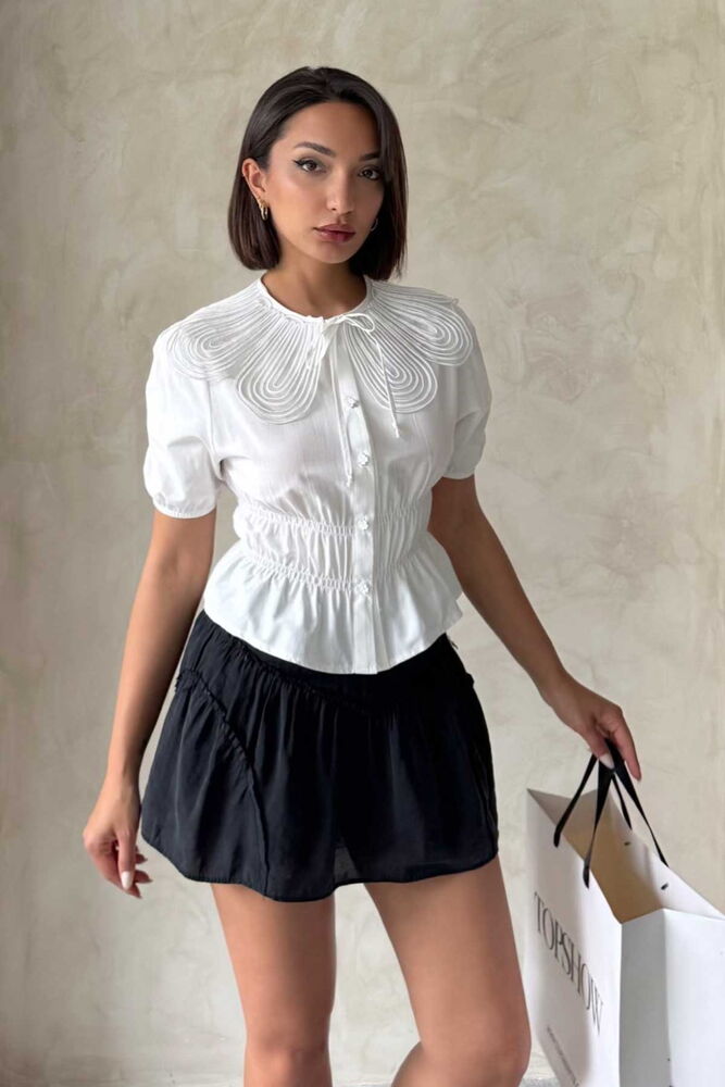 Collar Detailed Ruffle Shirt - Brand: Topshow - Women's Clothing Wholesale - Globality Store