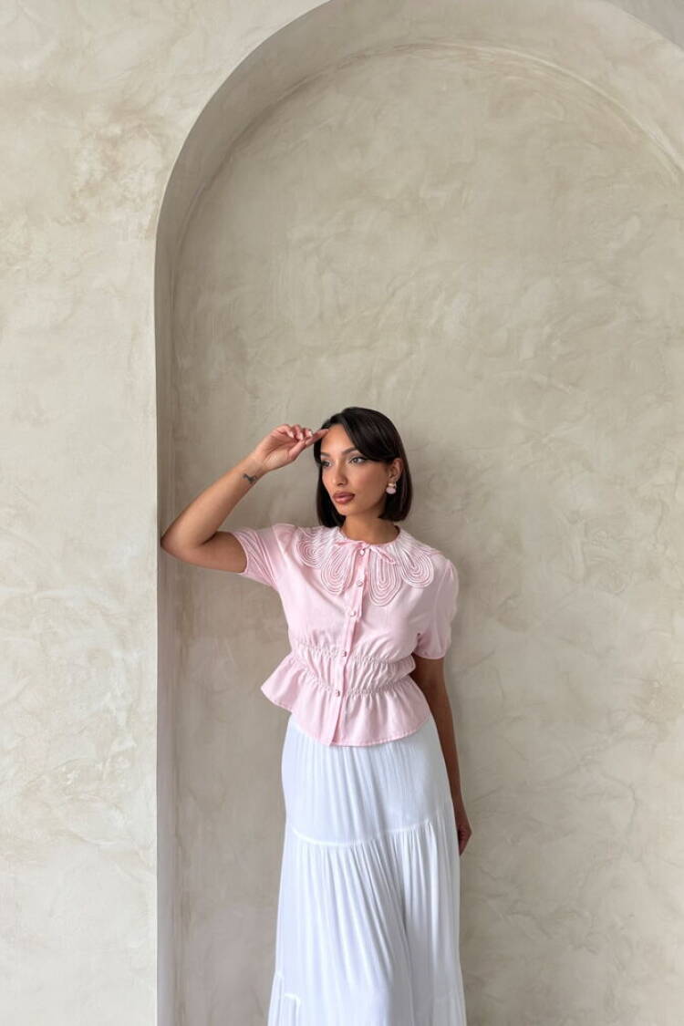 Collar Detailed Ruffle Shirt