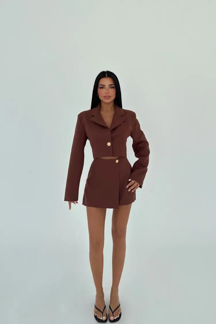 Button Detail Skirt Suit