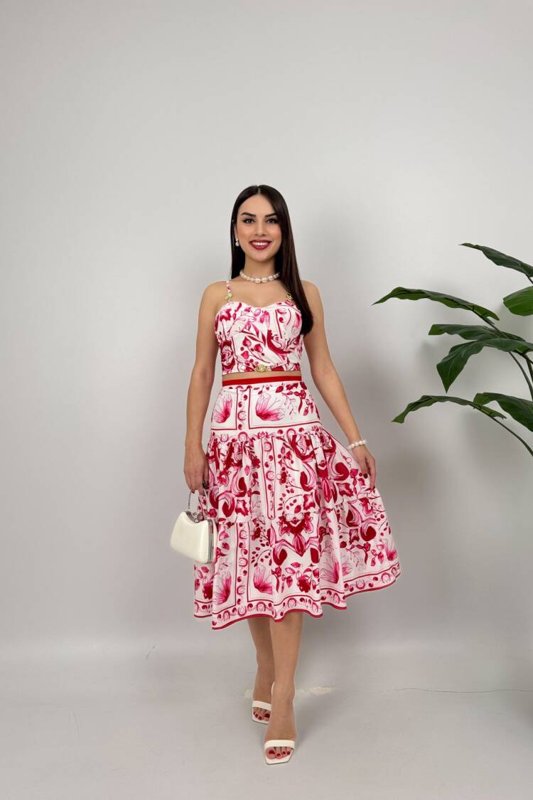 Double Set With Patterned Crepe Bustier - Brand: Miss Janell - Women's Clothing Wholesale - Globality Store