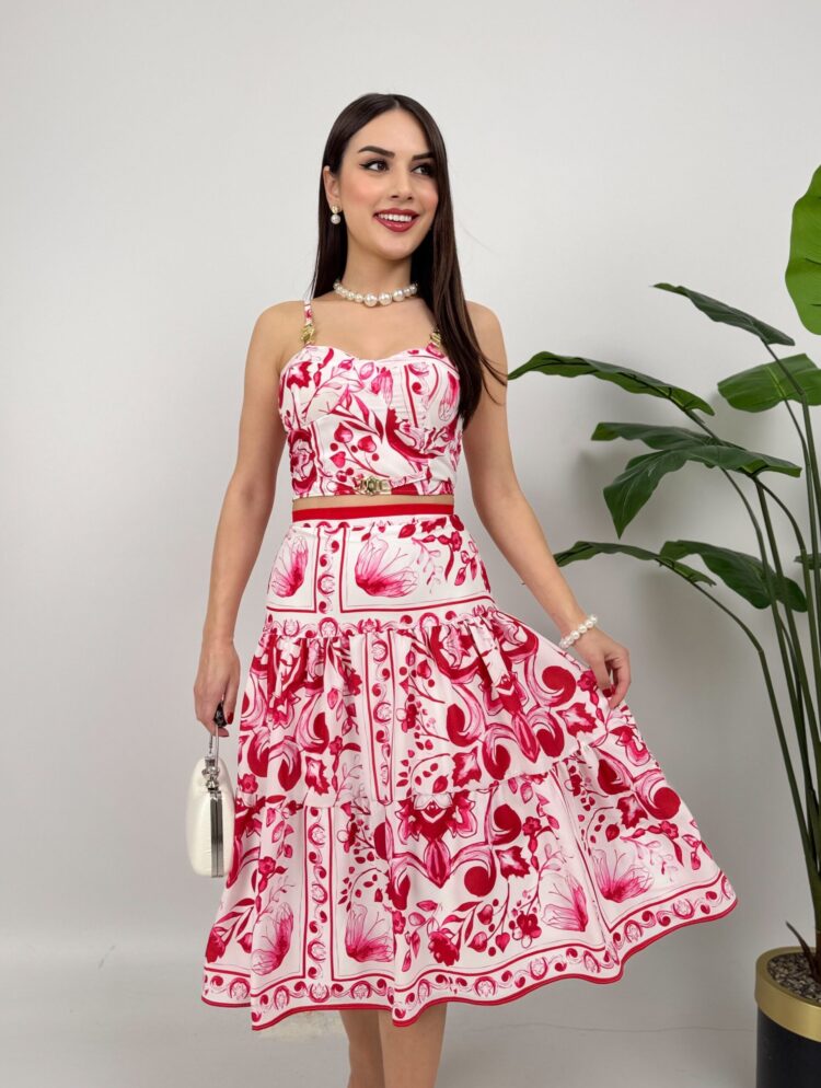 Double Set With Patterned Crepe Bustier