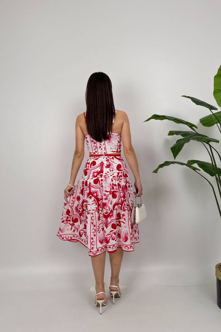 Double Set With Patterned Crepe Bustier