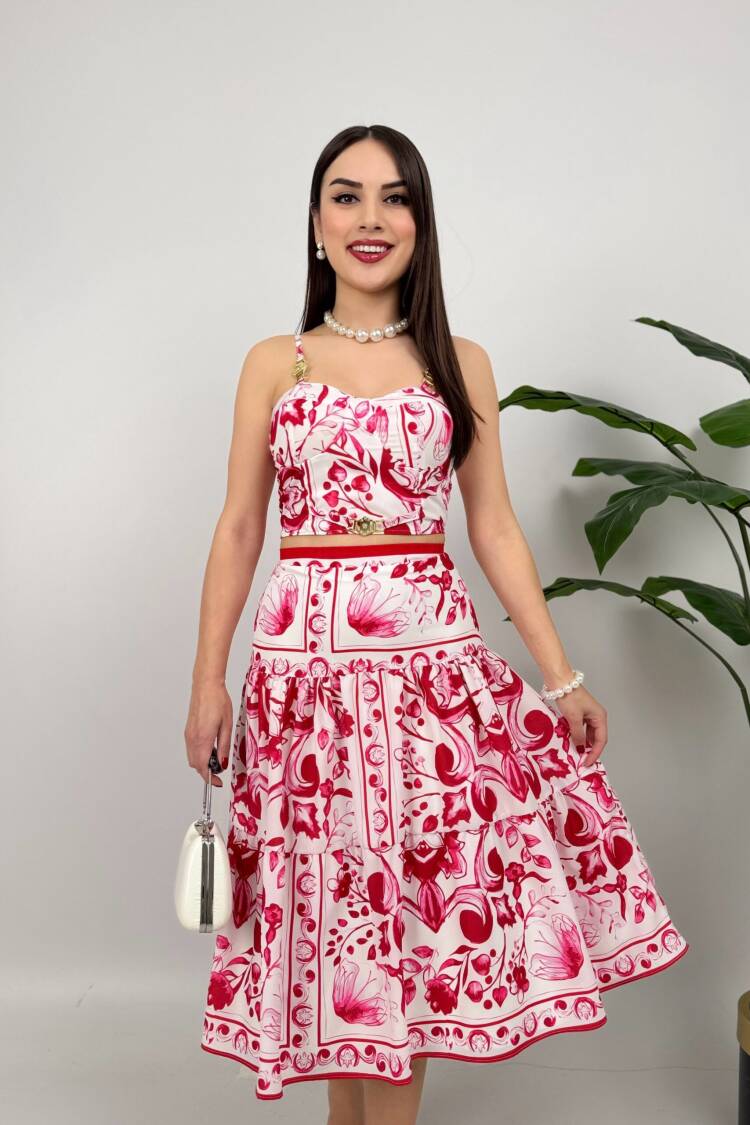 Double Set With Patterned Crepe Bustier