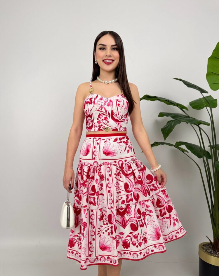Double Set With Patterned Crepe Bustier