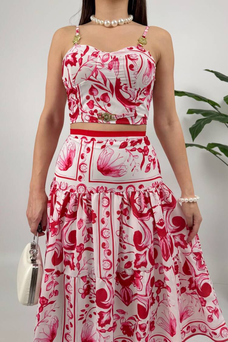 Double Set With Patterned Crepe Bustier