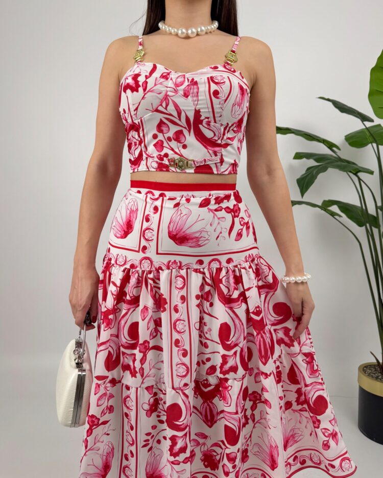 Double Set With Patterned Crepe Bustier