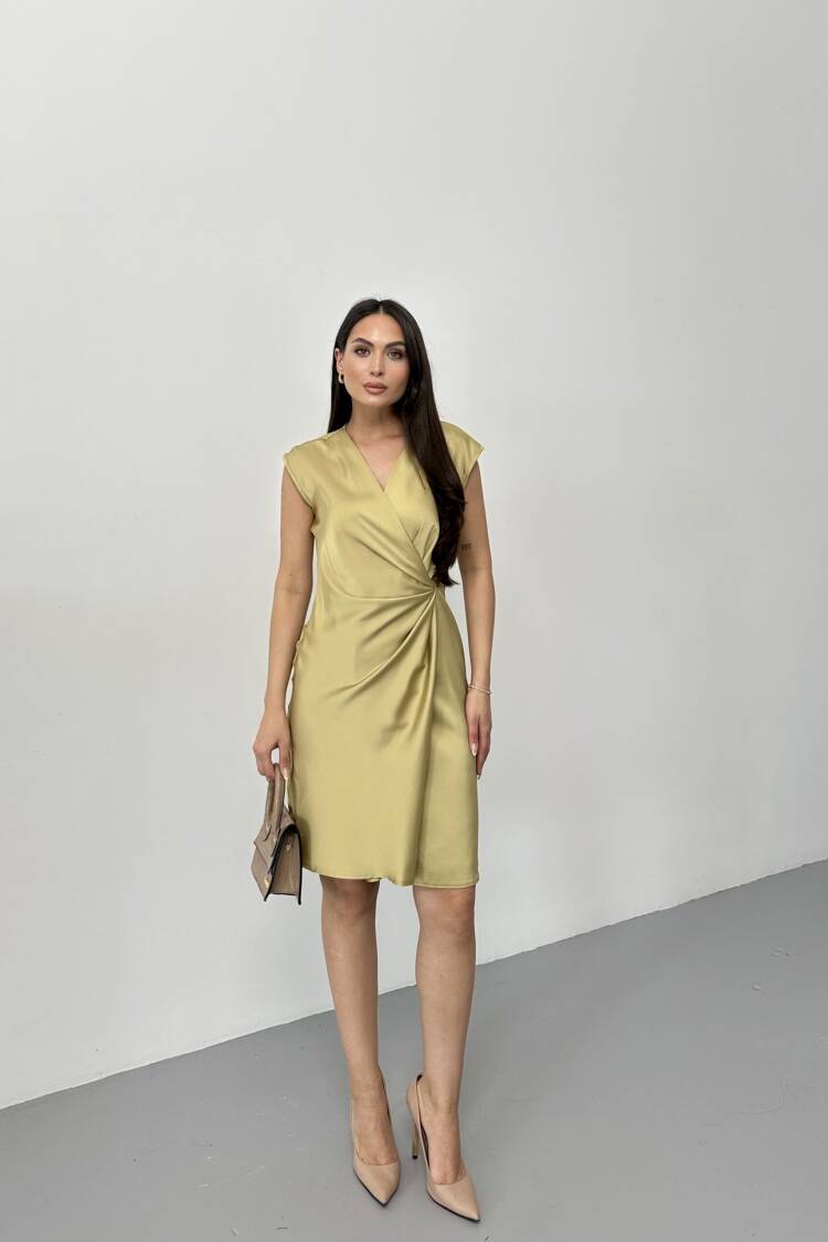 Side Pleated Double-breasted Dress