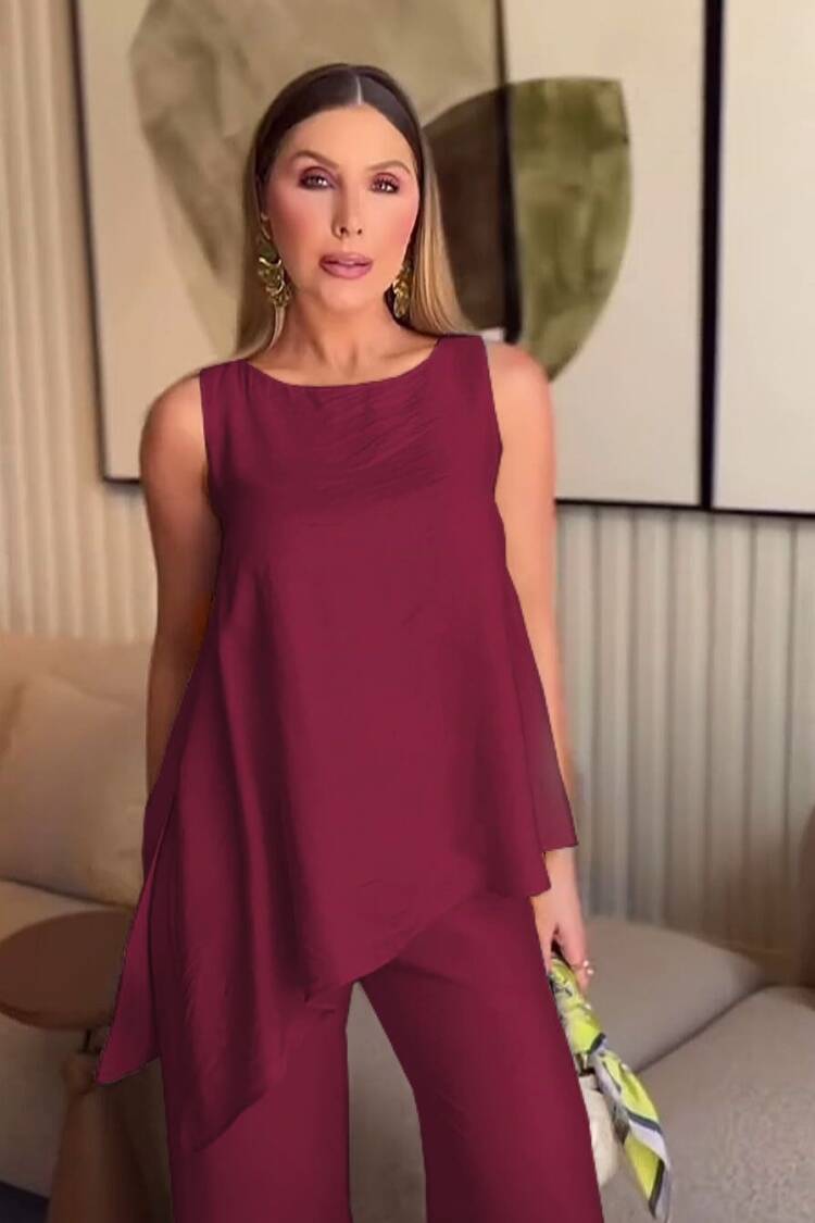 Asymmetric Blouse & Pants Double Set