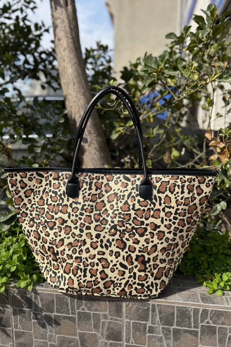Leopard Pattern Straw Bag - Black - Brand: Axesoire - Women's Clothing Wholesale - Globality Store