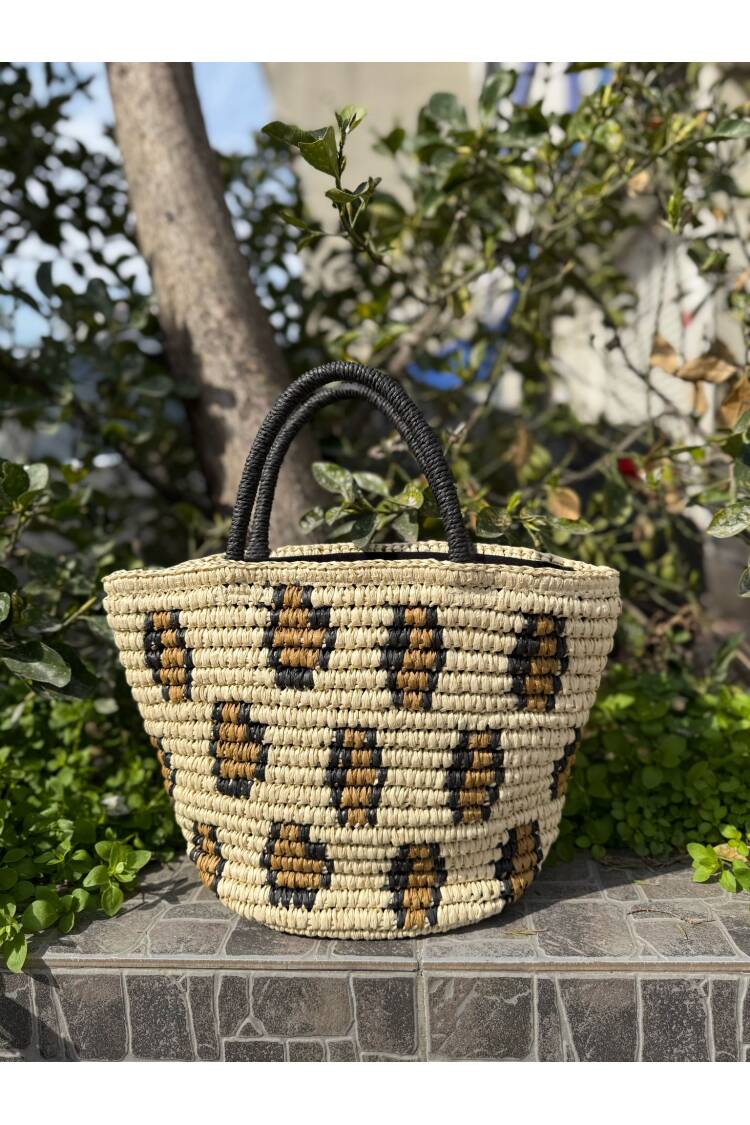 Leopard Embroidered Straw Bag - Beige - Brand: Axesoire - Women's Clothing Wholesale - Globality Store