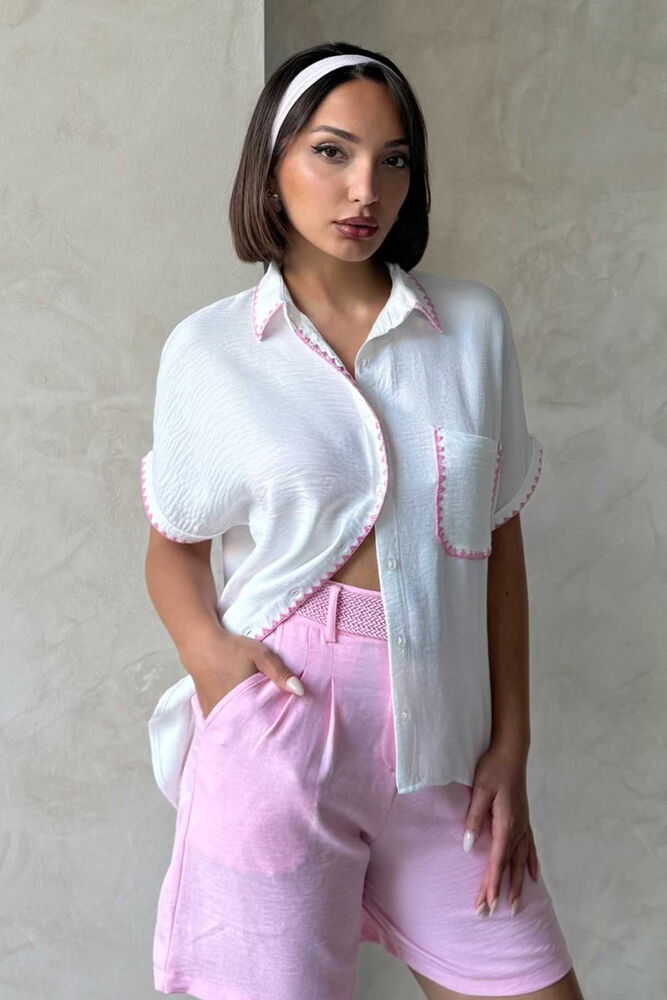 Shepherd Stitched Linen Shirt - Cream - Brand: Topshow - Women's Clothing Wholesale - Globality Store