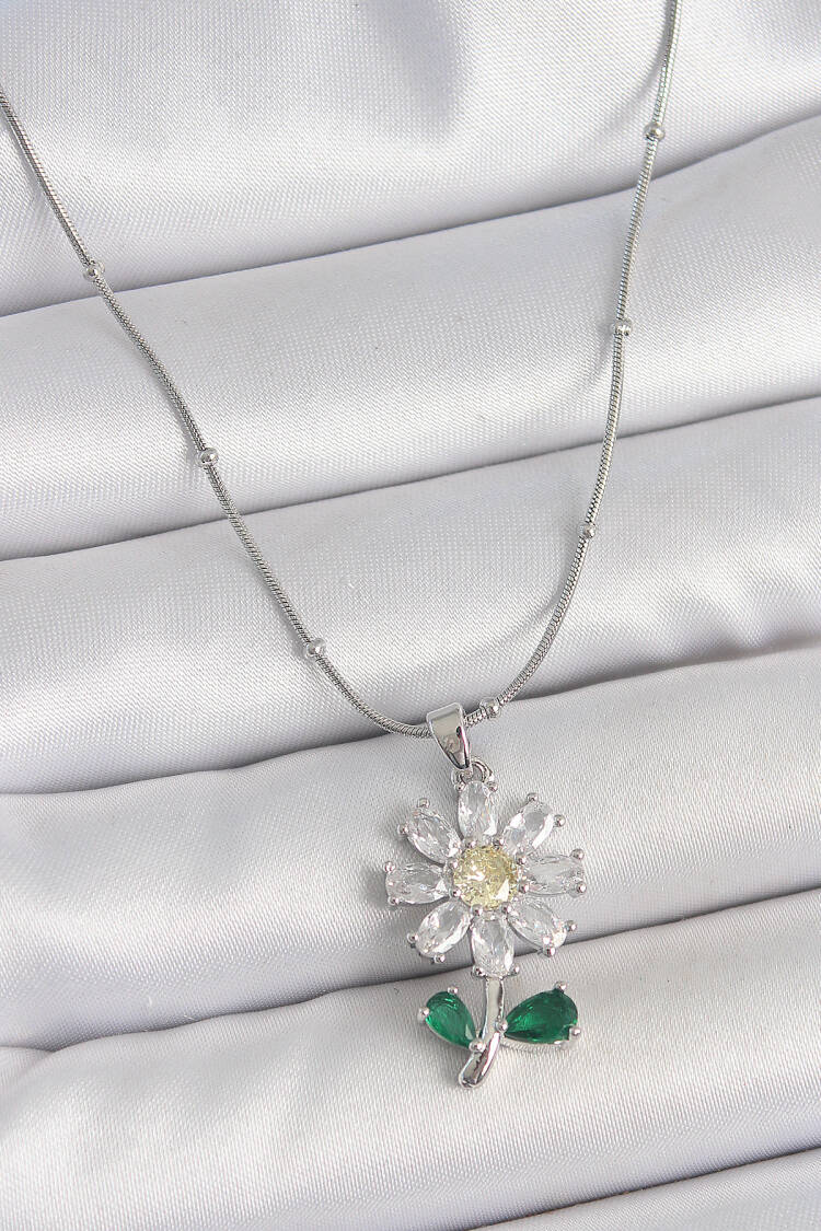 316l Steel Silver Color Minimal Ball Chain Zircon Stone Daisy Model Women Necklace - Brand: Ebijuteri - Women's Clothing Wholesale - Globality Store