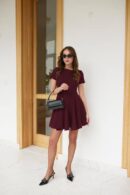 Women's Short Sleeve Kilos Imported Crepe Dress - Burgundy - Brand: Janes - Women's Clothing Wholesale - Globality Store