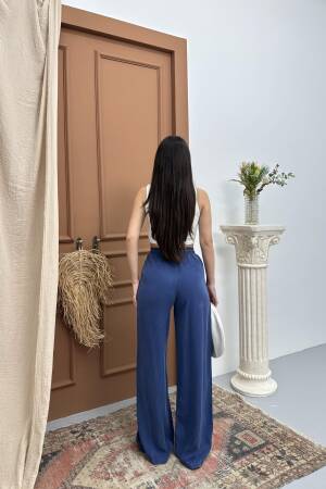 Elastic Waist Slippery Indigo Palazzo Pants - Brand: LACARINO - Women's Clothing Wholesale - Globality Store